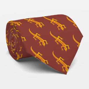Tribal Lizard Orange Pattern Neck Tie