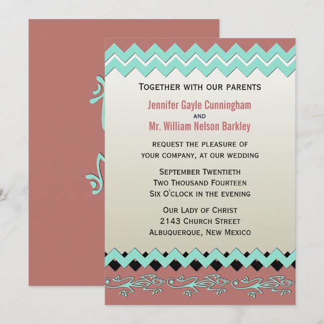Tribal Lizards Southwestern Wedding Invitation (Front/Back)