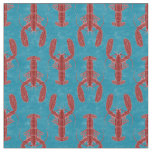 Tribal Lobster Red on Blue Nautical Fabric