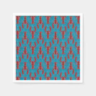 Tribal Lobster Red on Blue Nautical Napkins