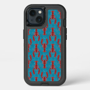 Tribal Lobster Red on Blue Nautical iPhone 13 Case