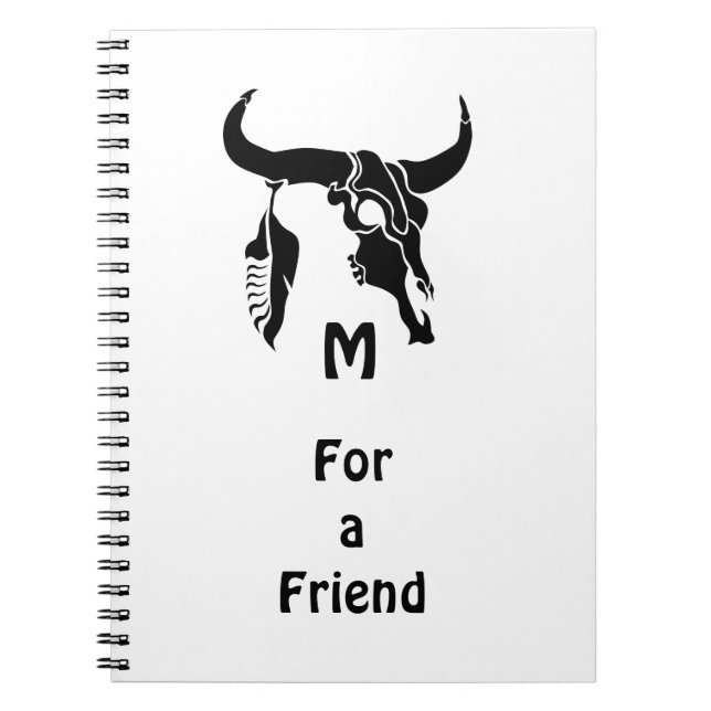 Tribal Longhorn Bull Skull with Black Feather Notebook (Front)