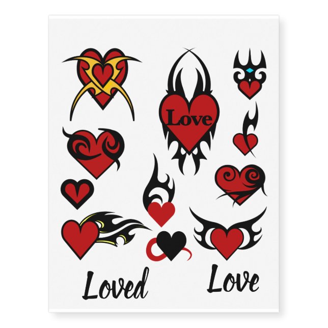 Tribal love! Cool romantic hearts unique party Temporary Tattoos (Front)