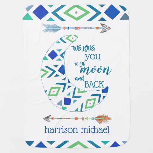 Tribal Love you To Moon Baby Boy Trendy Modern Baby Blanket