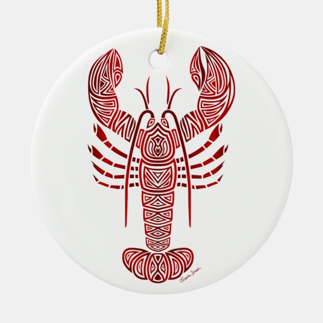 Tribal Maine Lobster Ceramic Ornament (Front)