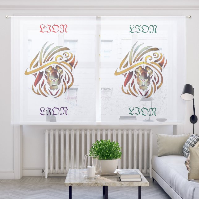 Tribal Majesty: Geometric Lion Collection Sheer Curtains (Living Room)