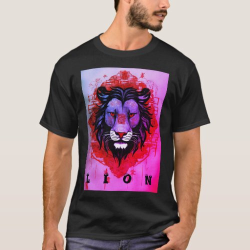 Tribal Majesty Geometric Lion Emblem Print T_Shirt