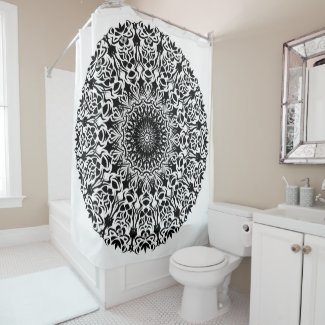 Tribal Mandala Black Shower Curtain