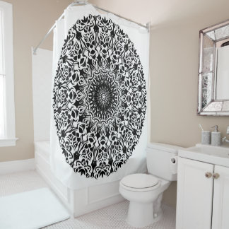 Tribal Mandala Black Shower Curtain