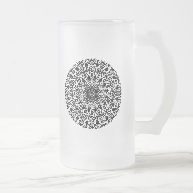 Tribal Mandala Frosted Glass Beer Mug (Right)