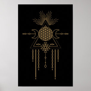 Tribal Mandala Line Art Geometry Moon Elements Poster