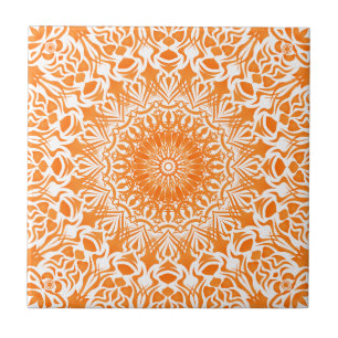 Tribal Mandala Orange Ceramic Tile