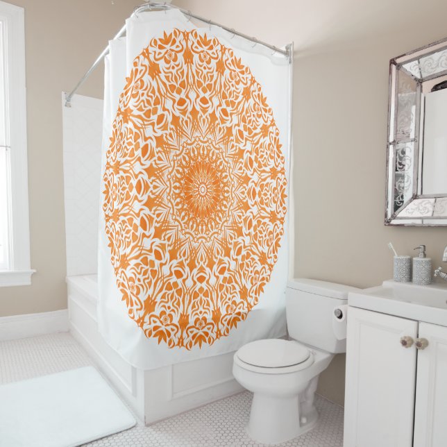 Tribal Mandala Orange Shower Curtain (In Situ)