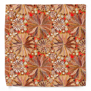 Tribal Mandala Print, Brown, Beige and Red Bandana
