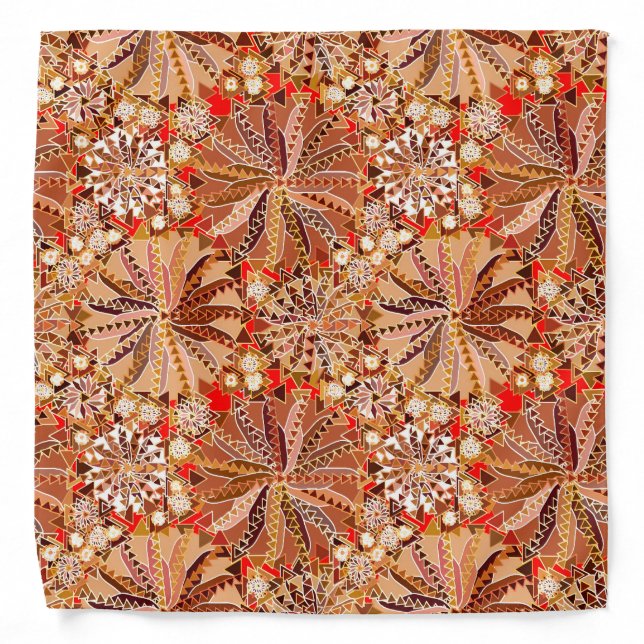 Tribal Mandala Print, Brown, Beige and Red Bandana (Front)