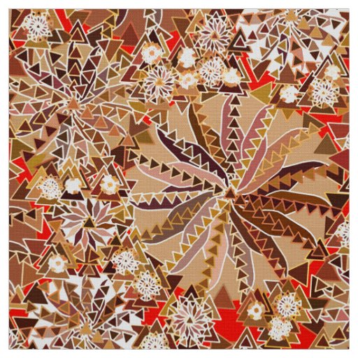 Tribal Mandala Print, Brown, Beige and Red Fabric