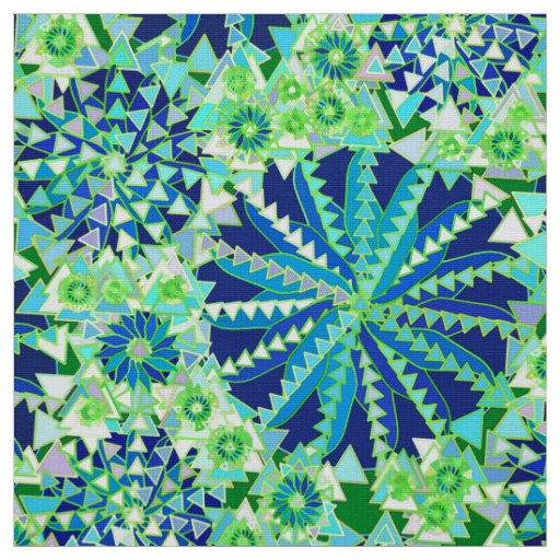 Tribal Mandala Print, Cobalt Blue and Green Fabric