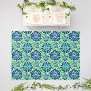 Tribal Mandala Print, Cobalt Blue and Green Outdoor Rug