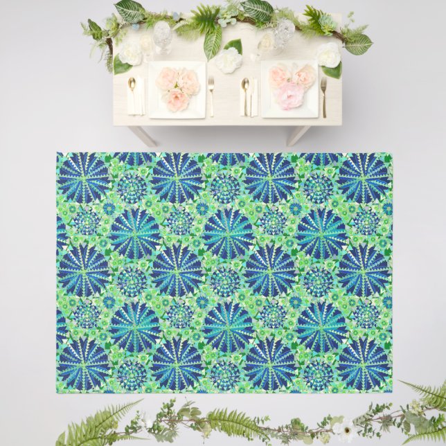 Tribal Mandala Print, Cobalt Blue and Green  Outdoor Rug (Insitu (Wedding 2))