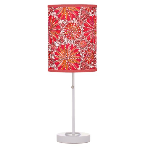 Tribal Mandala Print Coral Red and White Table Lamp