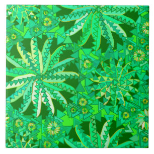 Tribal Mandala Print, Emerald and Lime Green Ceramic Tile