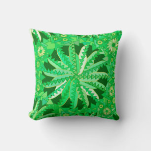 Tribal Mandala Print, Emerald and Lime Green Throw Pillow