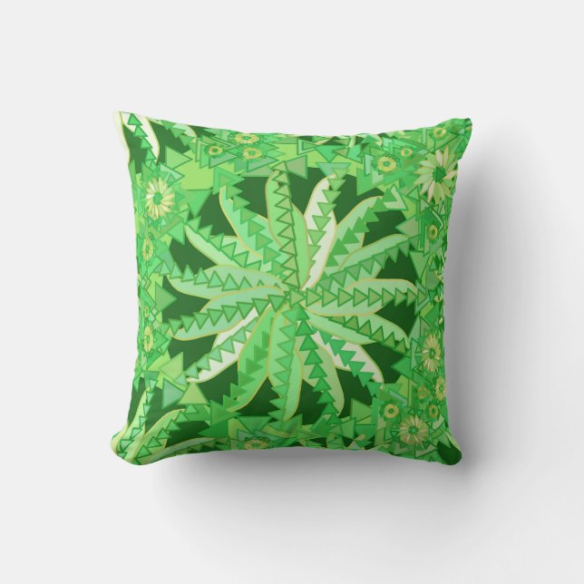 Tribal Mandala Print, Emerald and Lime Green Throw Pillow (Front)