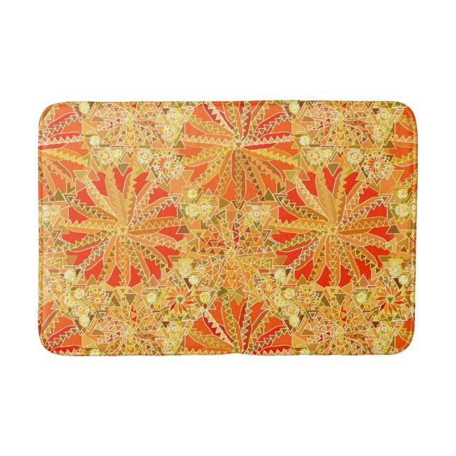 Tribal Mandala Print, Mustard Gold and Orange Bathroom Mat (Front)