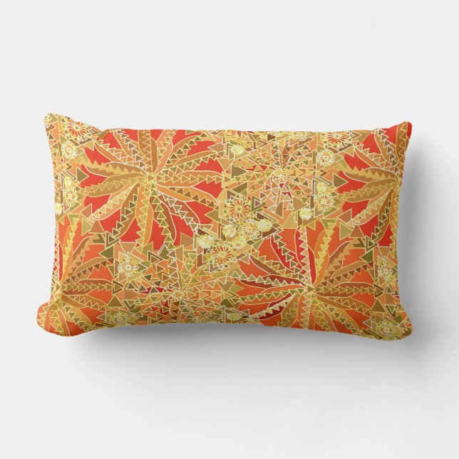 Tribal Mandala Print, Mustard Gold and Orange Lumbar Pillow (Front)