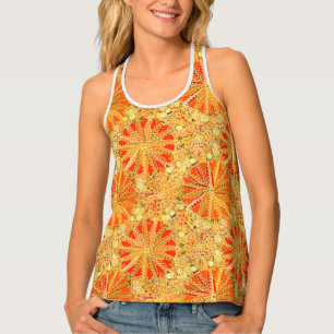 Tribal Mandala Print, Mustard Gold and Orange Tank Top