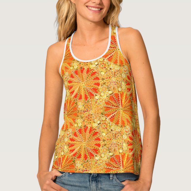 Tribal Mandala Print, Mustard Gold and Orange Tank Top (Front)