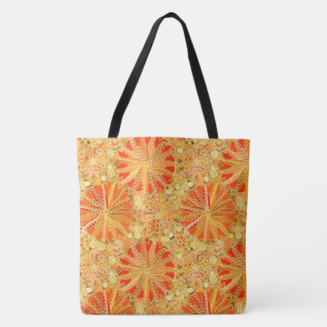 Tribal Mandala Print, Mustard Gold and Orange Tote Bag (Front)