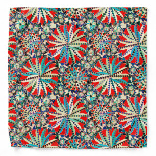 Tribal Mandala Print, Red, Blue and Cream Bandana