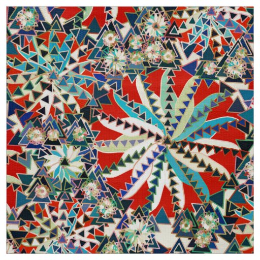 Tribal Mandala Print, Red, Blue and Cream Fabric