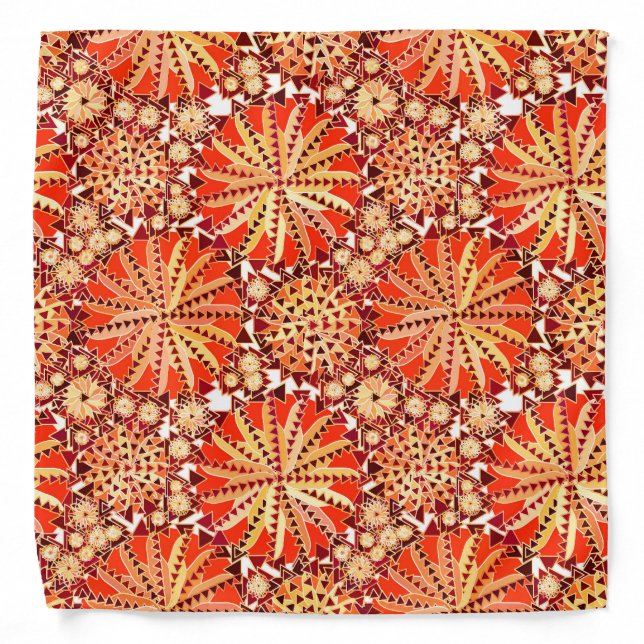 Tribal Mandala Print, Rust Orange and Brown Bandana (Front)