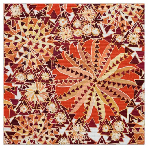 Tribal Mandala Print, Rust Orange and Brown Fabric