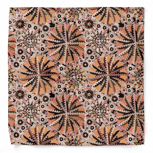 Tribal Mandala Print, Taupe Tan and Beige Bandana (Front)