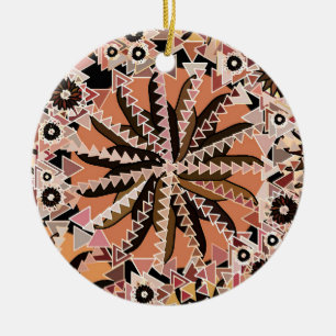 Tribal Mandala Print, Taupe Tan and Beige Ceramic Ornament