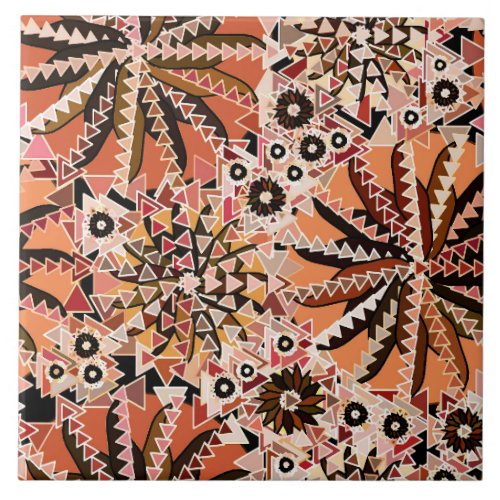 Tribal Mandala Print Taupe Tan and Beige Ceramic Tile