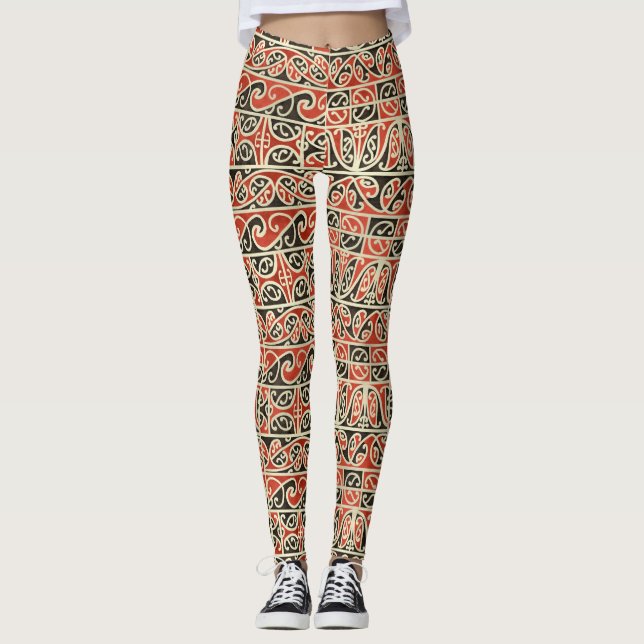 Tribal Maori Kowhaiwhai Koru New Zealand Pattern Leggings (Front)