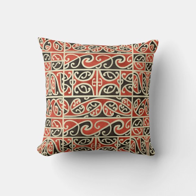 Tribal Maori Kowhaiwhai Koru New Zealand Pattern Throw Pillow (Front)