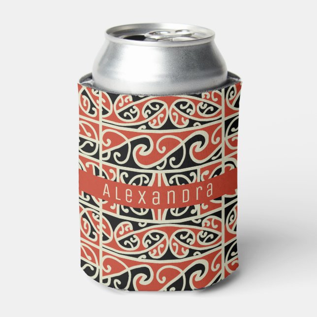 Tribal Maori Kowhaiwhai New Zealand Pattern Custom Can Cooler (Can Front)