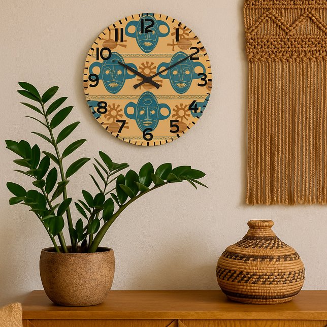 Tribal Mask African Ethnic Face Pattern Large Clock (Creator Uploaded)