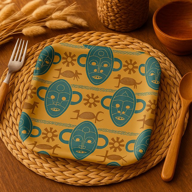 Tribal Mask African Ethnic Face Pattern Paper Plates (Creator Uploaded)