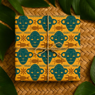 Tribal Mask African Ethnic Face Pattern Wrapping Paper