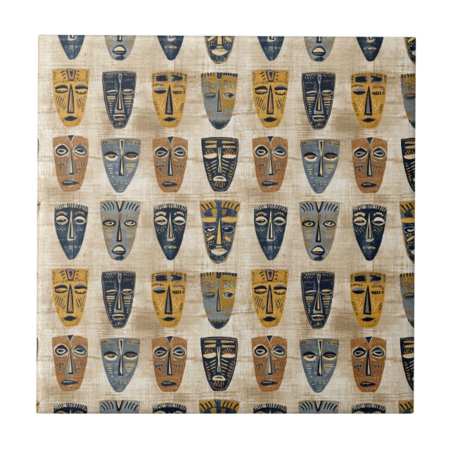 Tribal Mask Boho Pattern Ceramic Tile (Front)