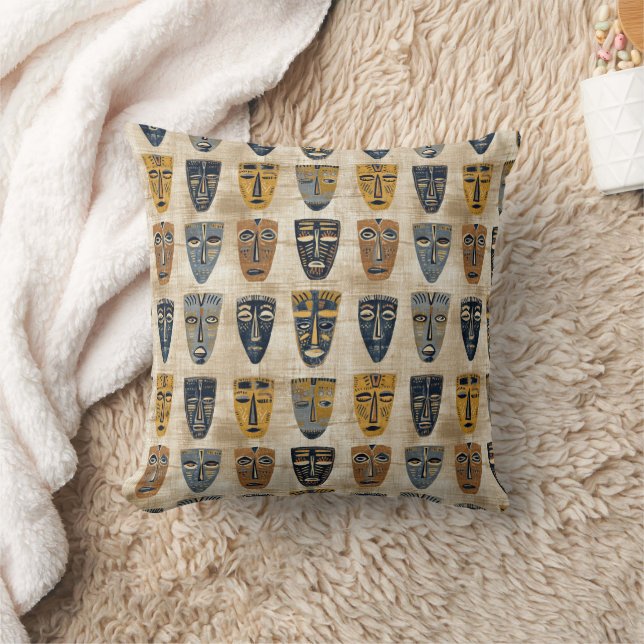 Tribal Mask Boho Pattern Throw Pillow (Blanket)
