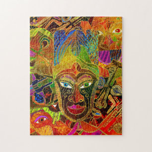 Tribal Mask colorful collage Jigsaw Puzzle