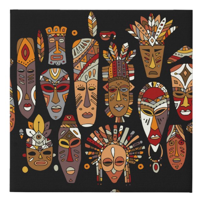 Tribal mask ethnic set, sketch faux canvas print (Front)