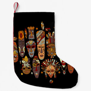 Tribal mask ethnic set, sketch small christmas stocking